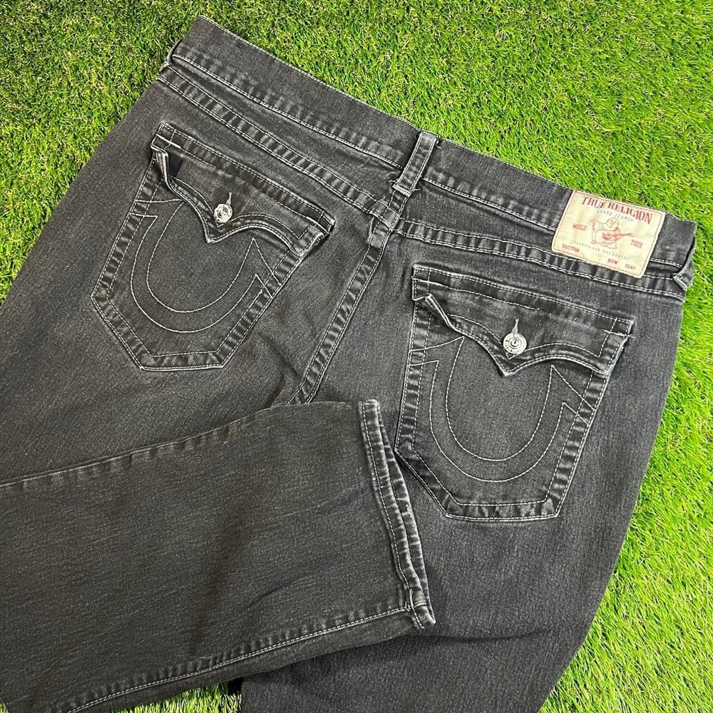 True Religion Ricky Mens 40 Relaxed Straight Black Jeans Horseshoe Flap Pockets